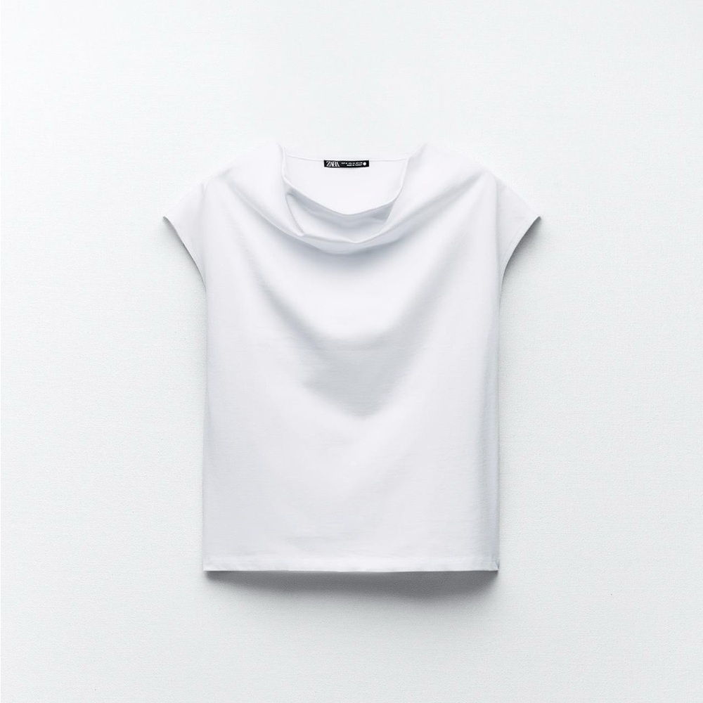 Zara White Draped Collar Top